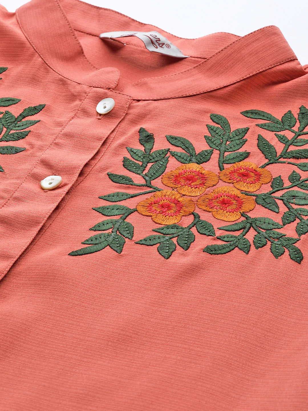 Jompers Women's Rust Red & Green Floral Embroidered Georgette Anarkali Kurta - Distacart