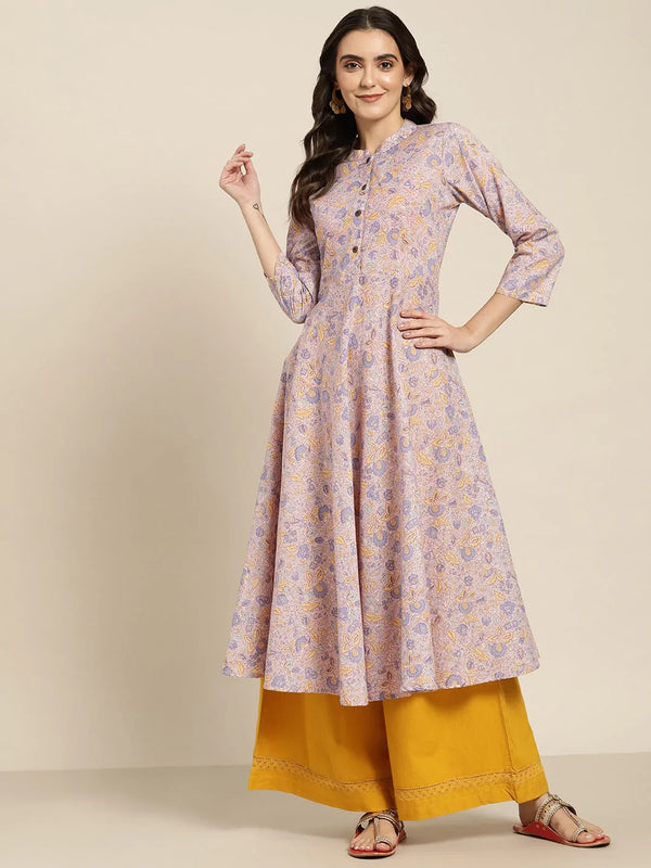 Jompers Women's Purple and yellow Printed Anarkali Kurta - Distacart
