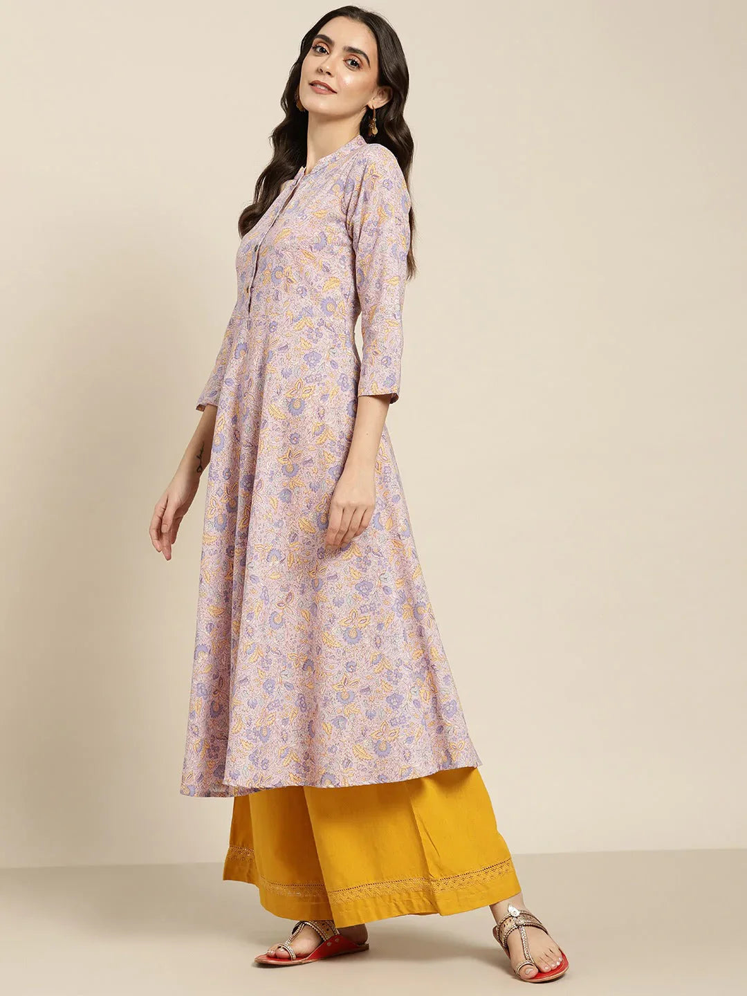 Jompers Women's Purple and yellow Printed Anarkali Kurta - Distacart