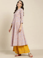 Thumbnail for Jompers Women's Purple and yellow Printed Anarkali Kurta - Distacart