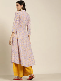 Thumbnail for Jompers Women's Purple and yellow Printed Anarkali Kurta - Distacart