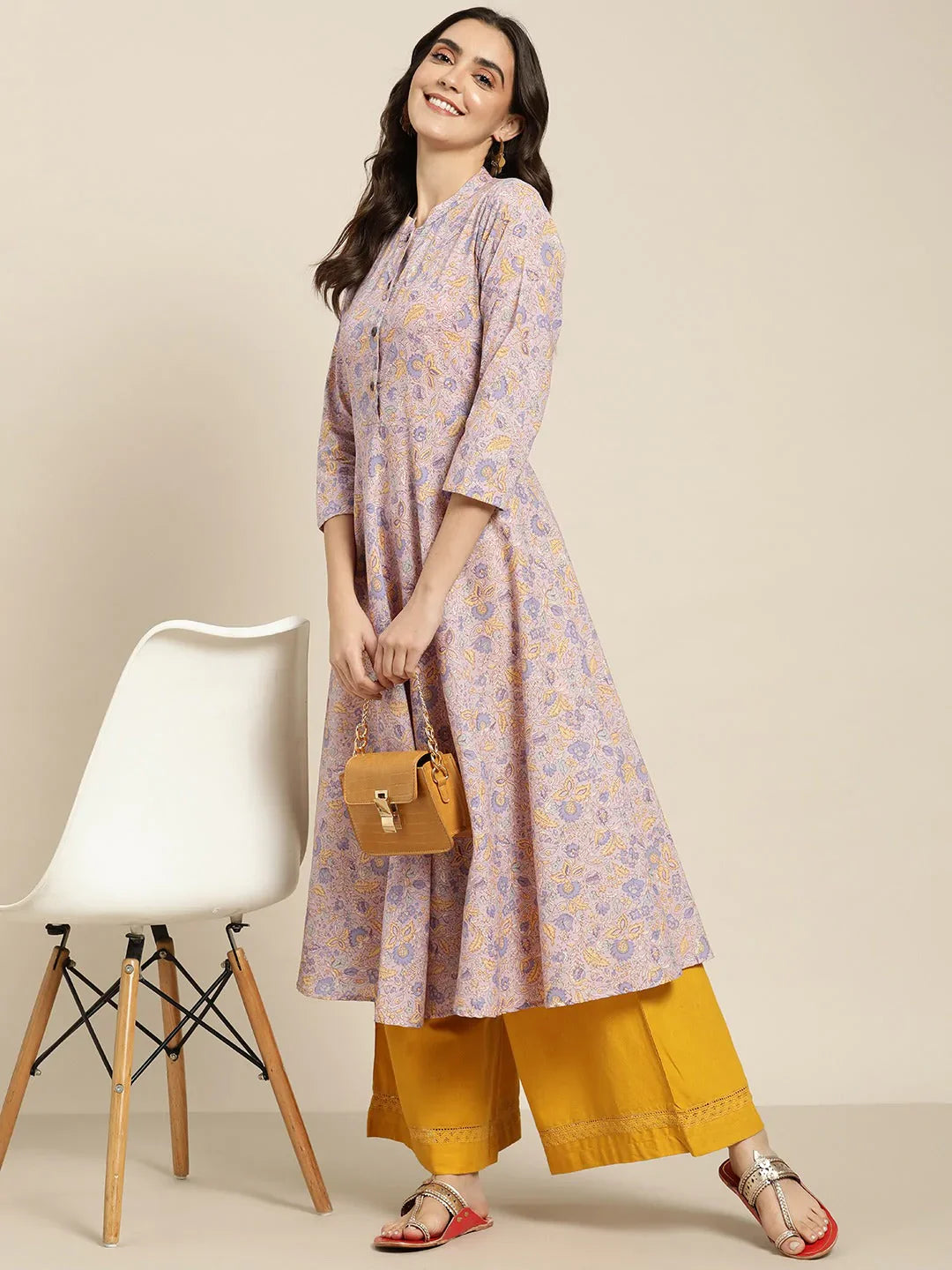 Jompers Women's Purple and yellow Printed Anarkali Kurta - Distacart