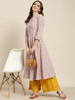 Thumbnail for Jompers Women's Purple and yellow Printed Anarkali Kurta - Distacart