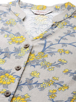 Thumbnail for Jompers Women's Grey and yellow Printed Anarkali Kurta - Distacart