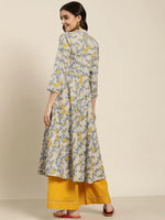 Thumbnail for Jompers Women's Grey and yellow Printed Anarkali Kurta - Distacart
