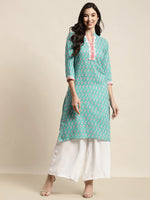 Thumbnail for Jompers Women's Ethnic Motifs Thread Work Kurta - Blue - Distacart