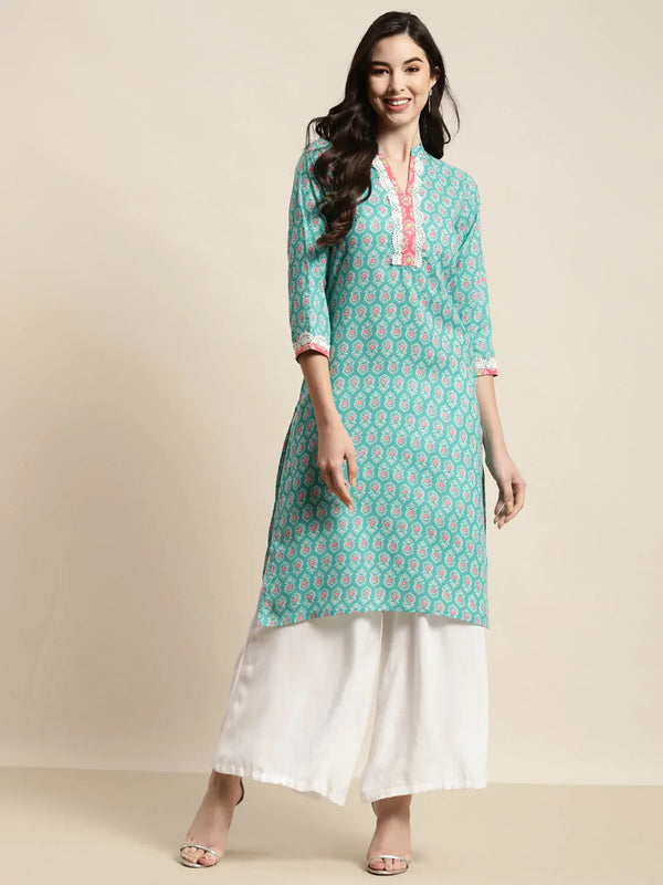 Jompers Women's Ethnic Motifs Thread Work Kurta - Blue - Distacart