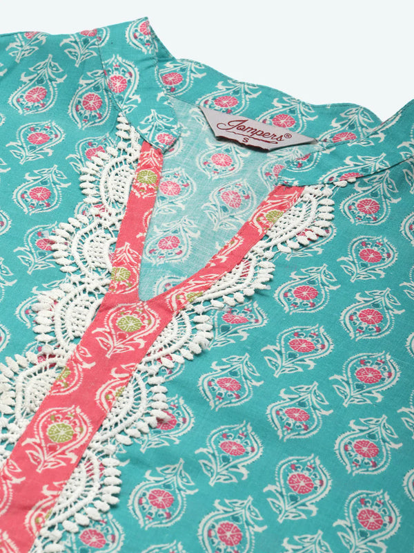 Jompers Women's Ethnic Motifs Thread Work Kurta - Blue - Distacart