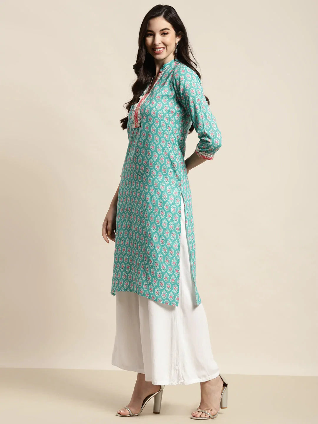 Jompers Women's Ethnic Motifs Thread Work Kurta - Blue - Distacart