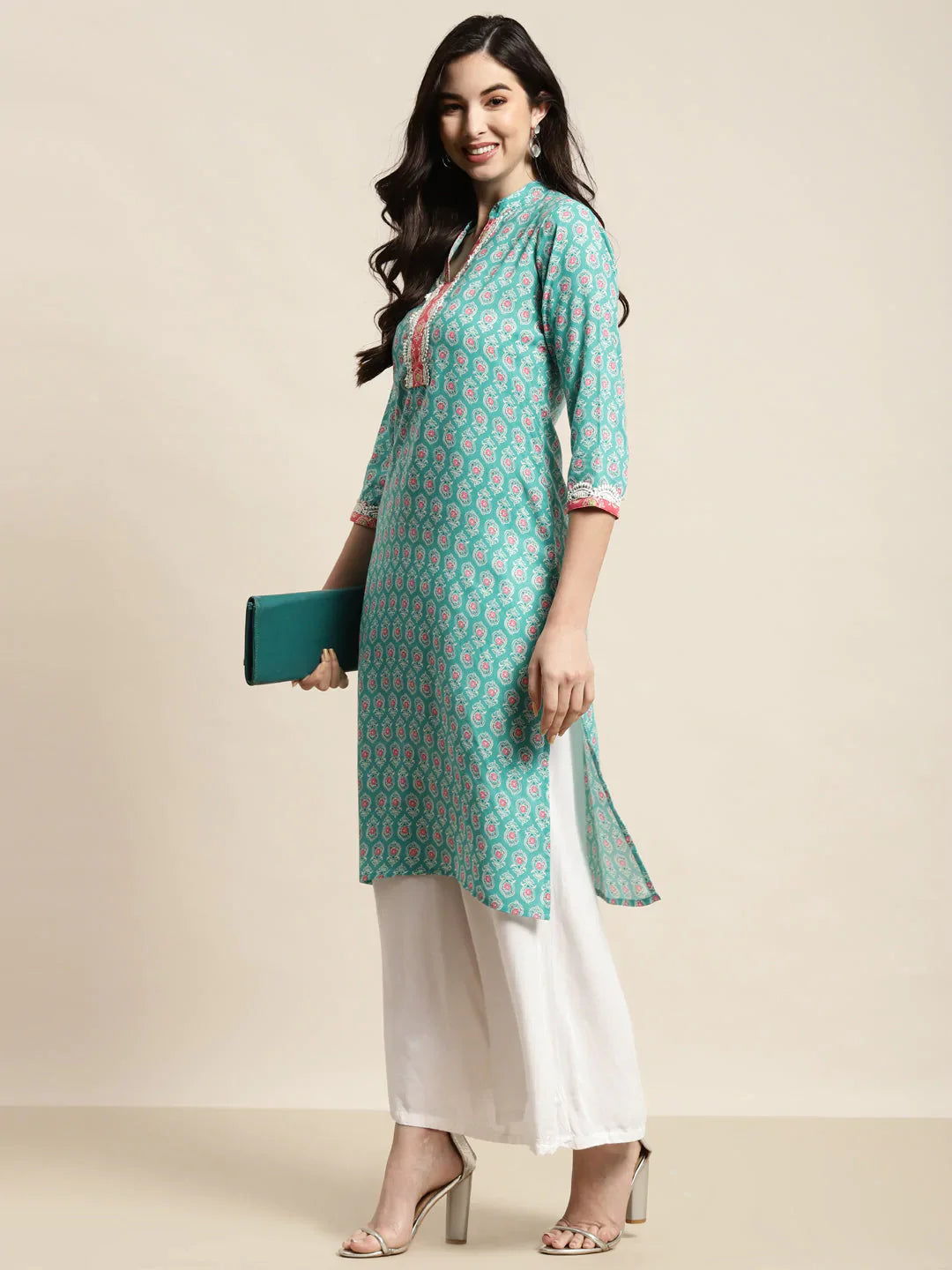 Jompers Women's Ethnic Motifs Thread Work Kurta - Blue - Distacart