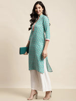 Thumbnail for Jompers Women's Ethnic Motifs Thread Work Kurta - Blue - Distacart