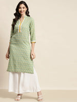 Thumbnail for Jompers Women's Ethnic Motifs Thread Work Kurta - Yellow - Distacart