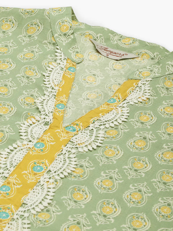 Jompers Women's Ethnic Motifs Thread Work Kurta - Yellow - Distacart