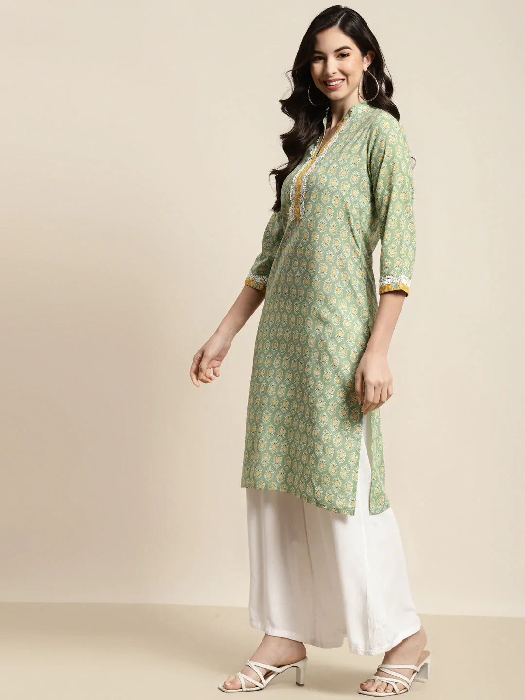 Jompers Women's Ethnic Motifs Thread Work Kurta - Yellow - Distacart
