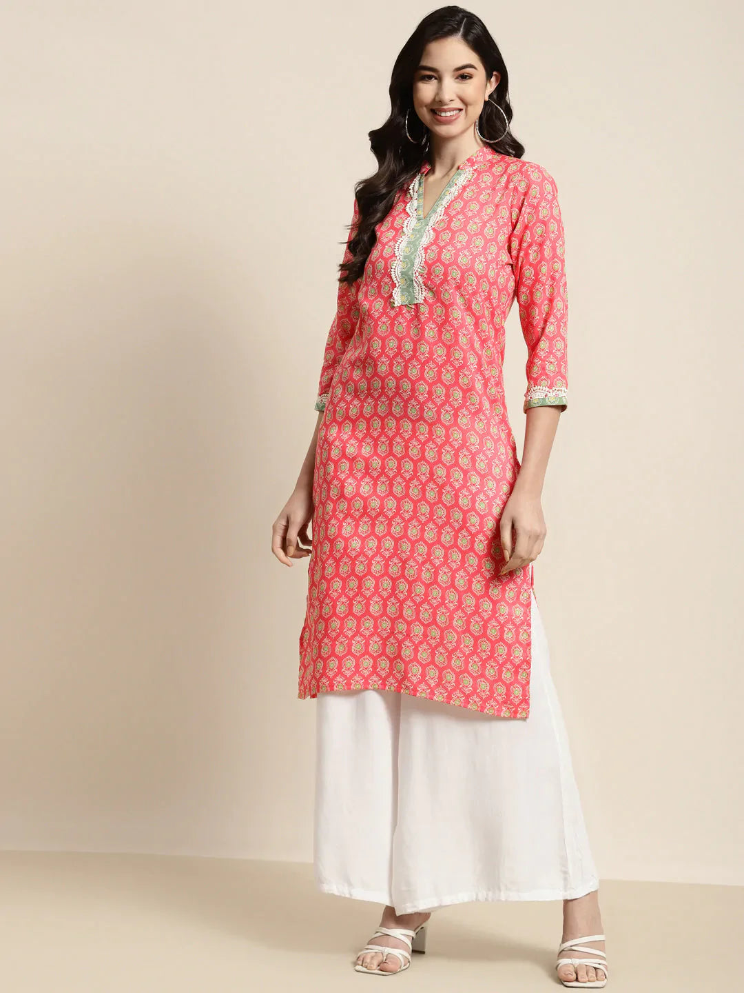 Jompers Women's Ethnic Motifs Thread Work Kurta - Pink - Distacart