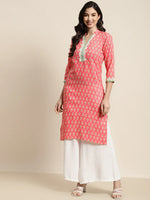 Thumbnail for Jompers Women's Ethnic Motifs Thread Work Kurta - Pink - Distacart