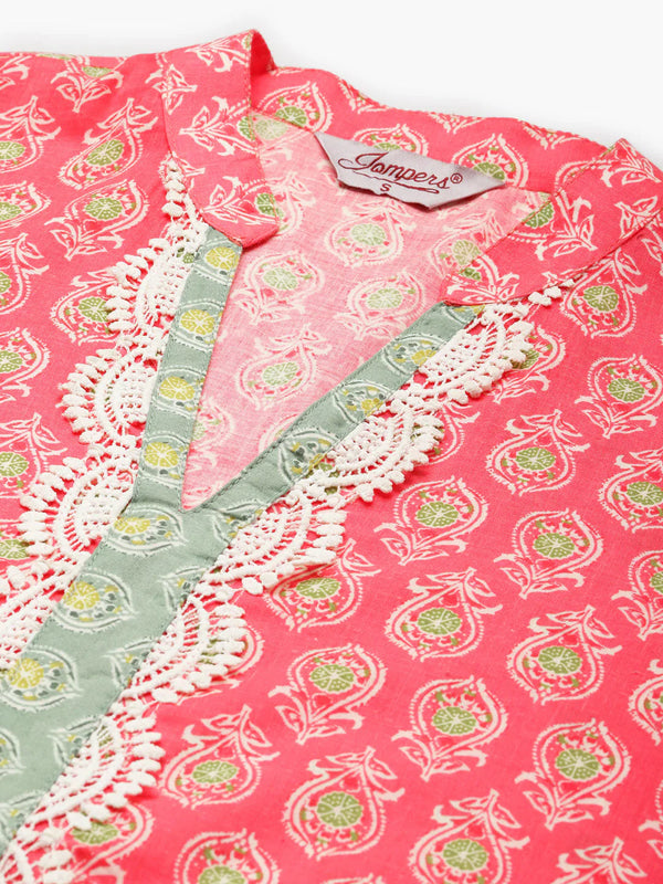 Jompers Women's Ethnic Motifs Thread Work Kurta - Pink - Distacart