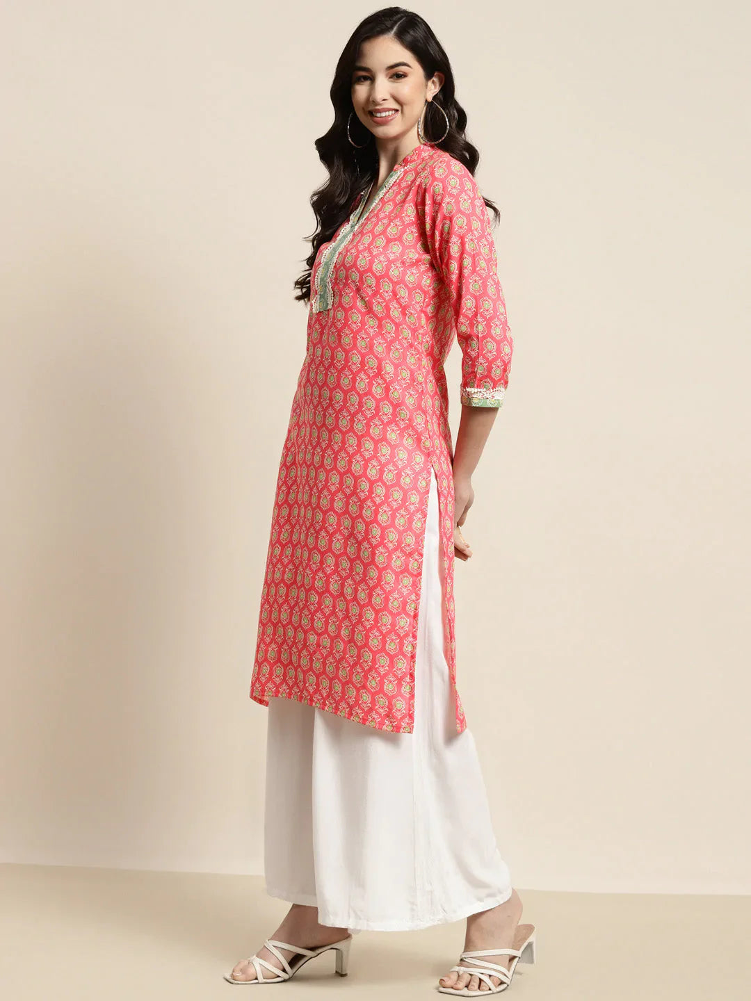 Jompers Women's Ethnic Motifs Thread Work Kurta - Pink - Distacart