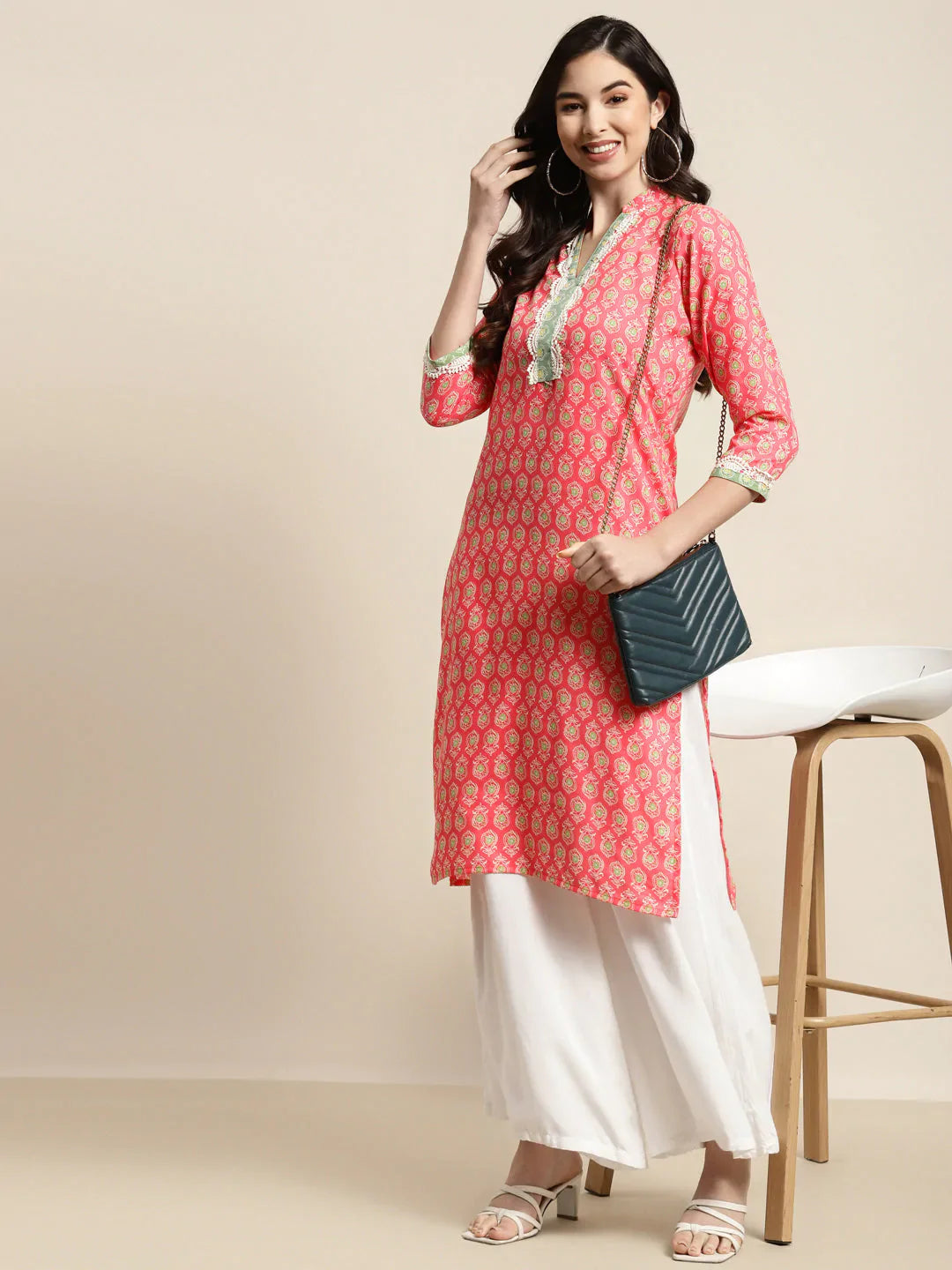 Jompers Women's Ethnic Motifs Thread Work Kurta - Pink - Distacart