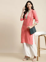 Thumbnail for Jompers Women's Ethnic Motifs Thread Work Kurta - Pink - Distacart