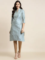 Thumbnail for Jompers Women's Grey Striped Thread Work Kurta - Distacart