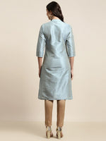 Thumbnail for Jompers Women's Grey Striped Thread Work Kurta - Distacart
