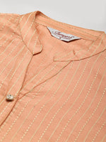 Thumbnail for Jompers Women's Orange Striped Thread Work Kurta - Distacart