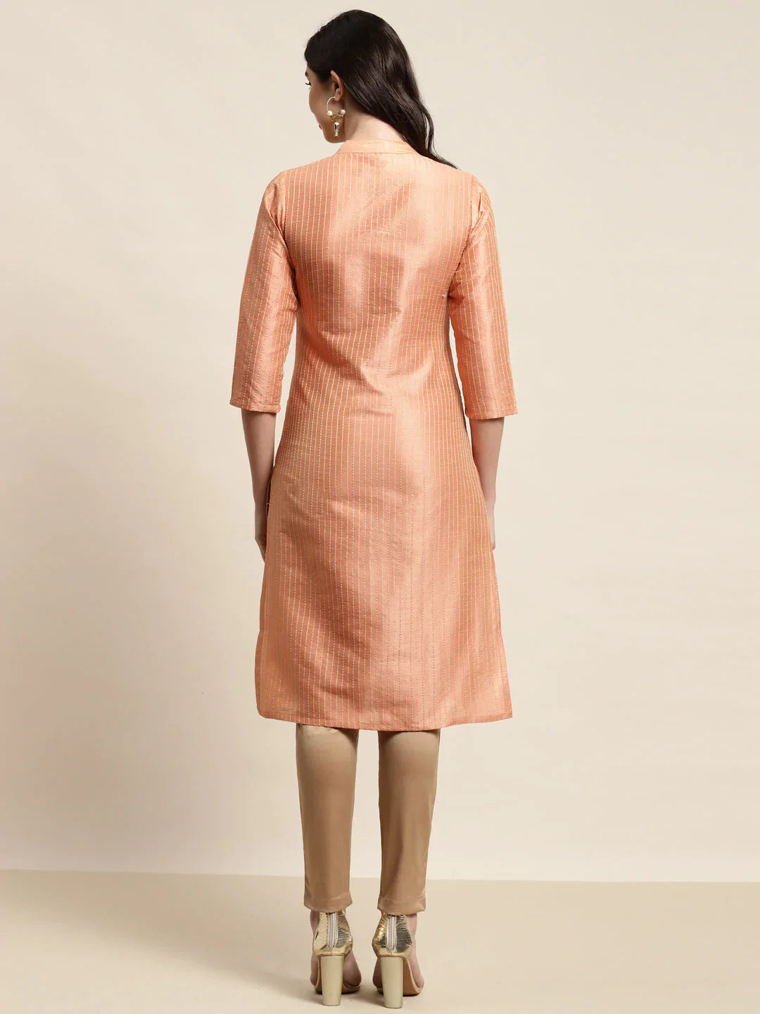 Jompers Women's Orange Striped Thread Work Kurta - Distacart