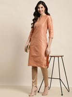 Thumbnail for Jompers Women's Orange Striped Thread Work Kurta - Distacart
