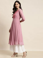 Thumbnail for Jompers Women's Yoke Design Georgette Anarkali Kurta - Pink - Distacart