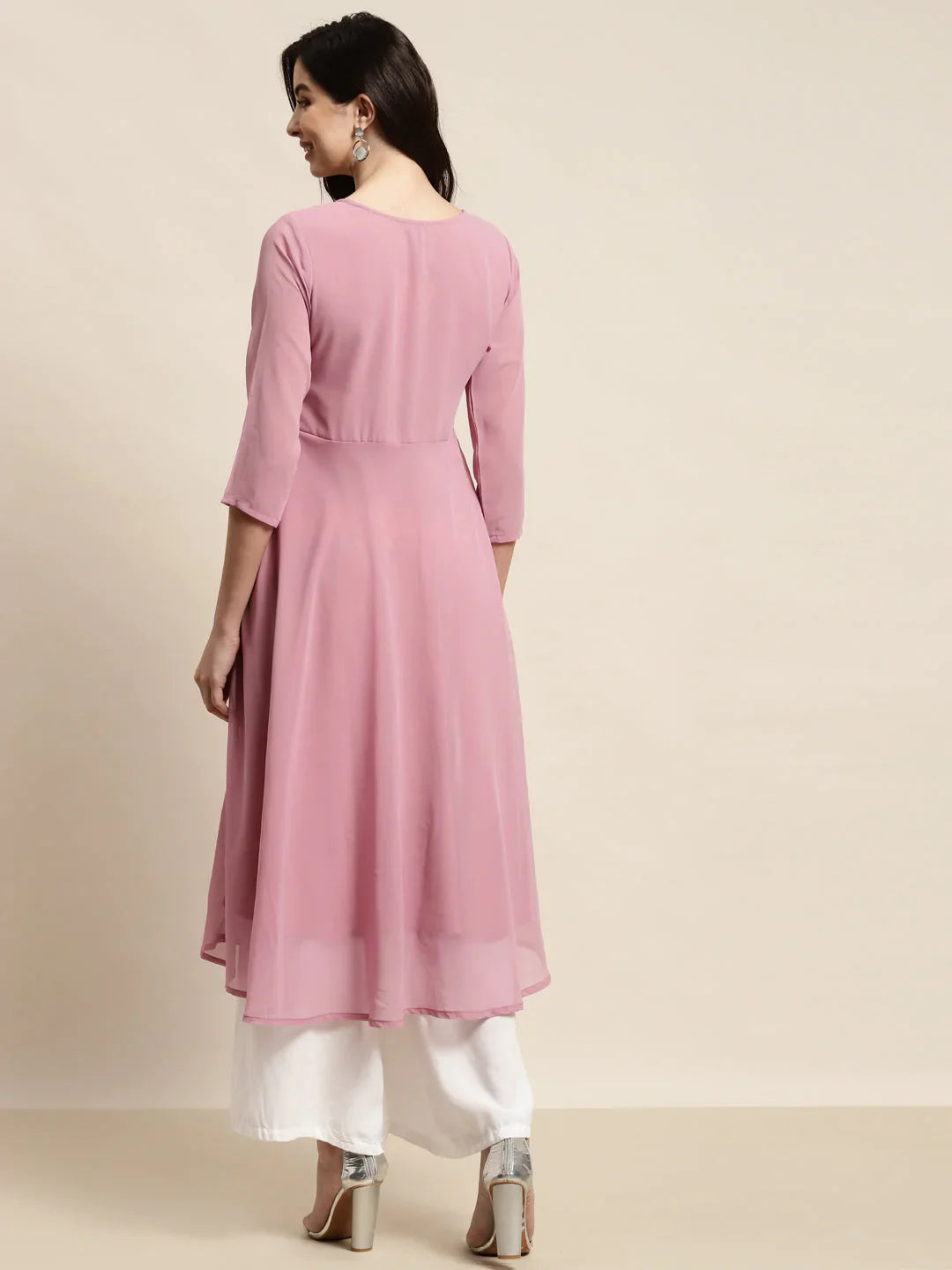 Jompers Women's Yoke Design Georgette Anarkali Kurta - Pink - Distacart