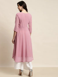 Thumbnail for Jompers Women's Yoke Design Georgette Anarkali Kurta - Pink - Distacart