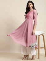 Thumbnail for Jompers Women's Yoke Design Georgette Anarkali Kurta - Pink - Distacart