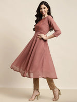 Thumbnail for Jompers Women's Yoke Design Georgette Anarkali Kurta - Rust - Distacart
