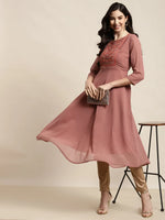Thumbnail for Jompers Women's Yoke Design Georgette Anarkali Kurta - Rust - Distacart