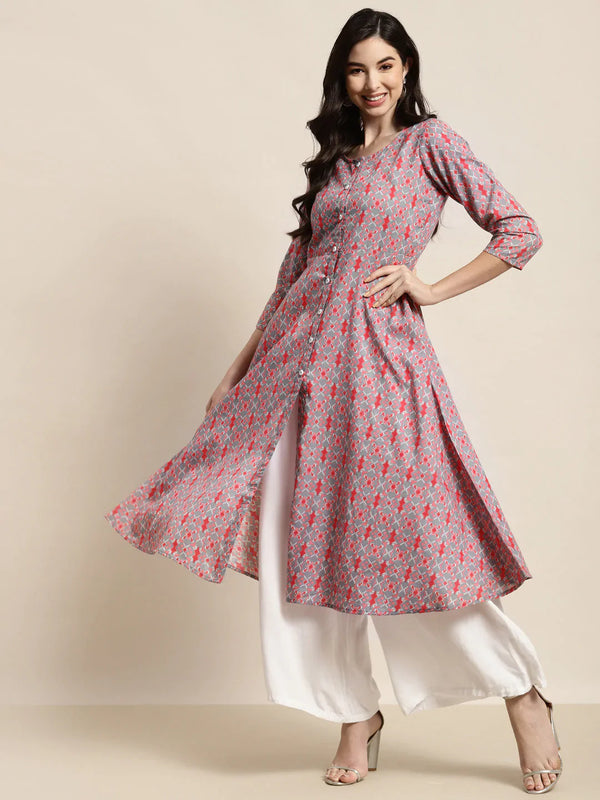 Jompers Women's Printed Anarkali Kurta - Grey - Distacart