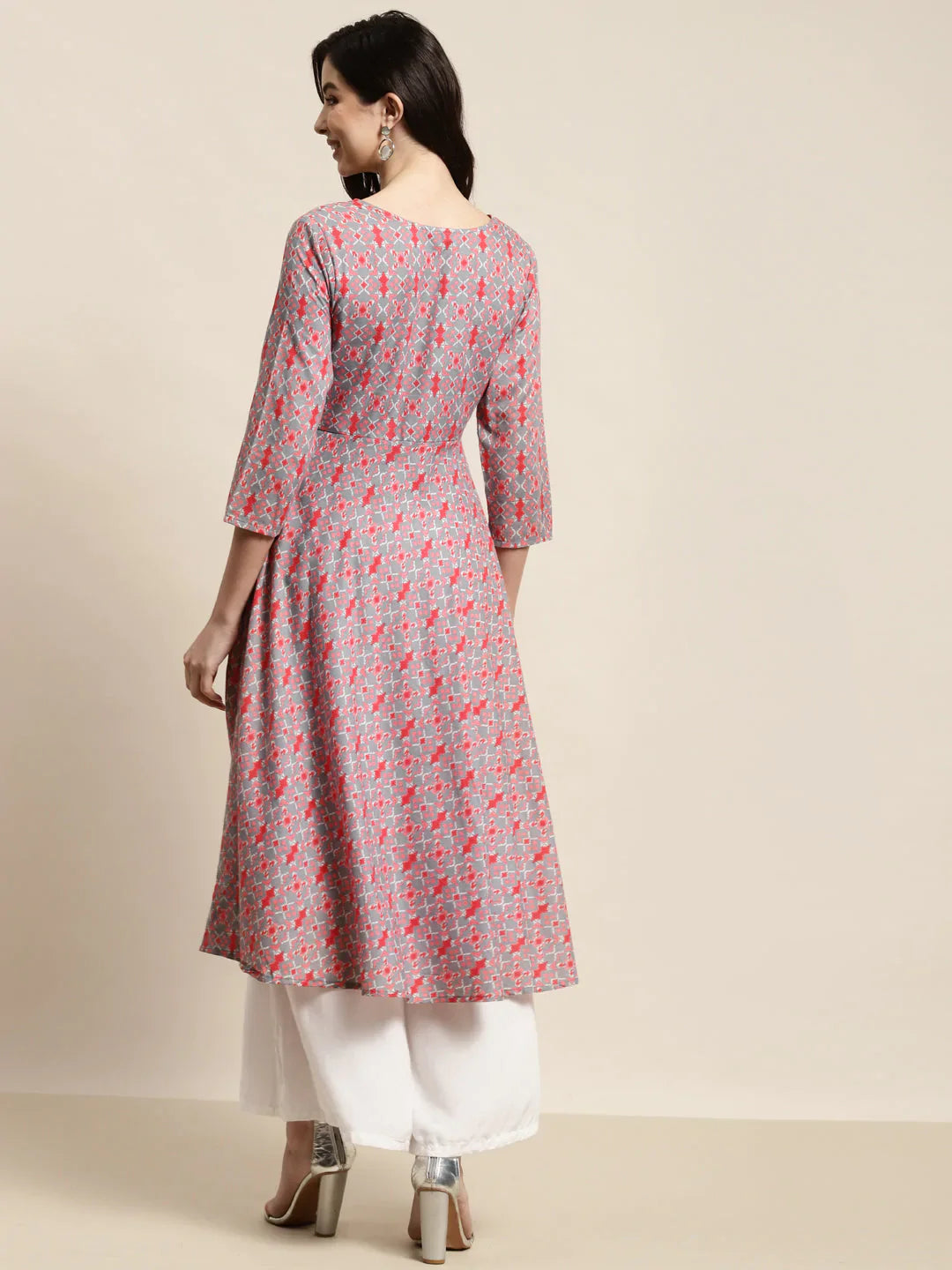 Jompers Women's Printed Anarkali Kurta - Grey - Distacart
