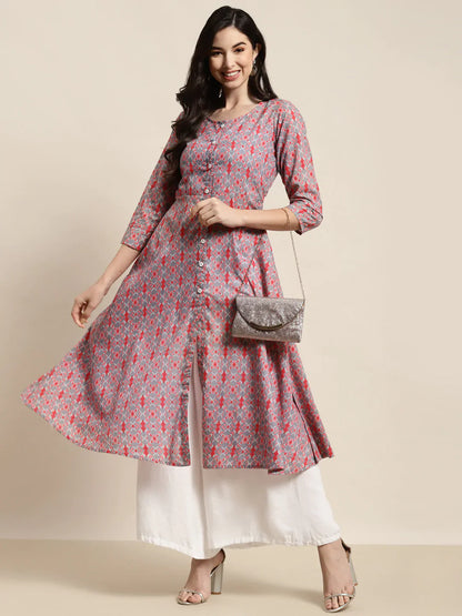 Jompers Women's Printed Anarkali Kurta - Grey - Distacart