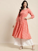Thumbnail for Jompers Women's Printed Anarkali Kurta - Orange - Distacart