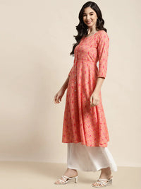 Thumbnail for Jompers Women's Printed Anarkali Kurta - Orange - Distacart