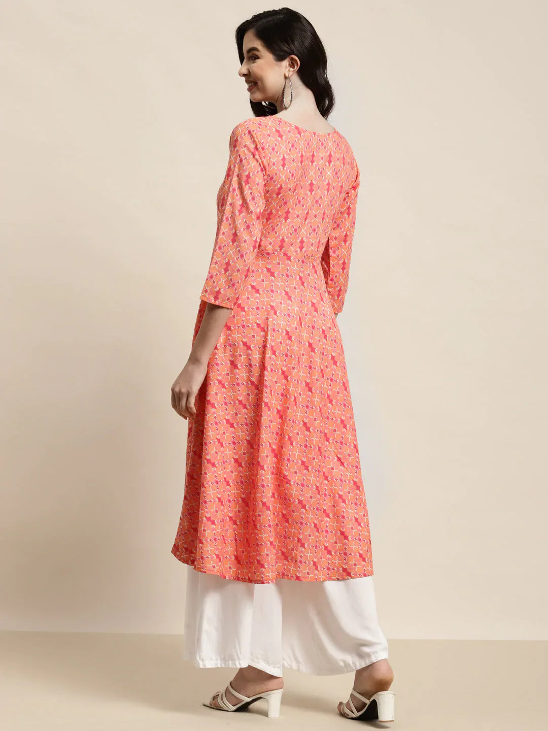 Jompers Women's Printed Anarkali Kurta - Orange - Distacart