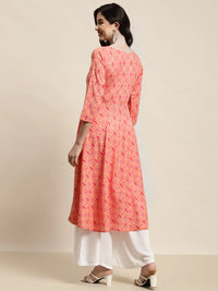 Thumbnail for Jompers Women's Printed Anarkali Kurta - Orange - Distacart