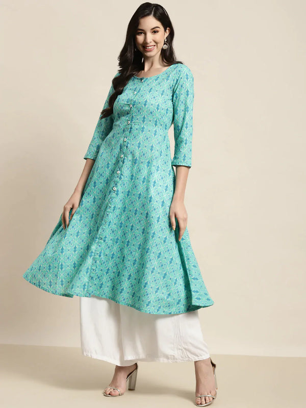Jompers Women's Printed Anarkali Kurta - Pista - Distacart