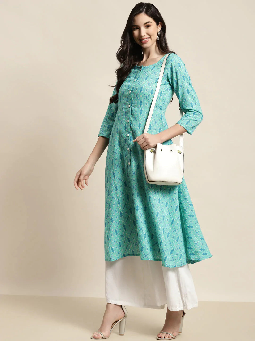 Jompers Women's Printed Anarkali Kurta - Pista - Distacart