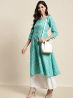 Thumbnail for Jompers Women's Printed Anarkali Kurta - Pista - Distacart