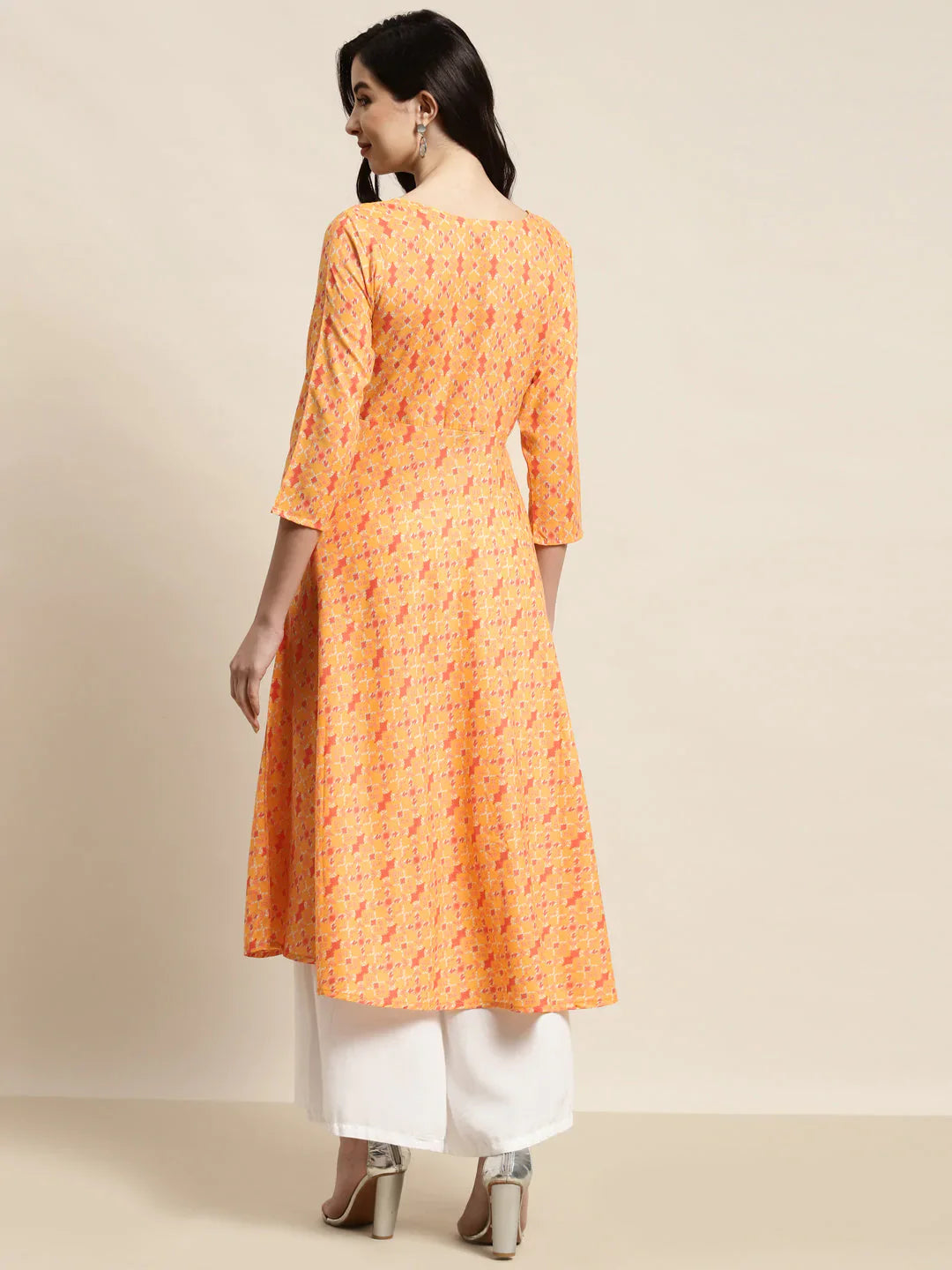 Jompers Women's Printed Anarkali Kurta - Yellow - Distacart