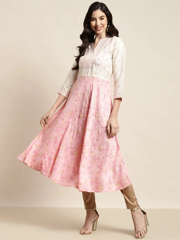 Jompers Women's Yok-Design Faired Kurta - Pink - Distacart