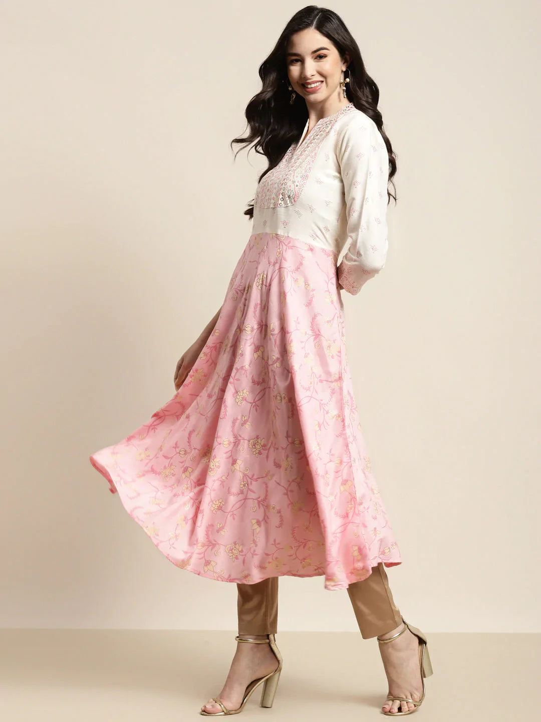 Jompers Women's Yok-Design Faired Kurta - Pink - Distacart