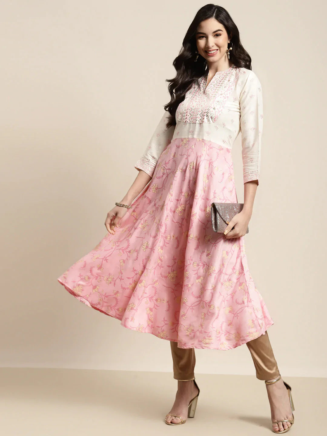 Jompers Women's Yok-Design Faired Kurta - Pink - Distacart