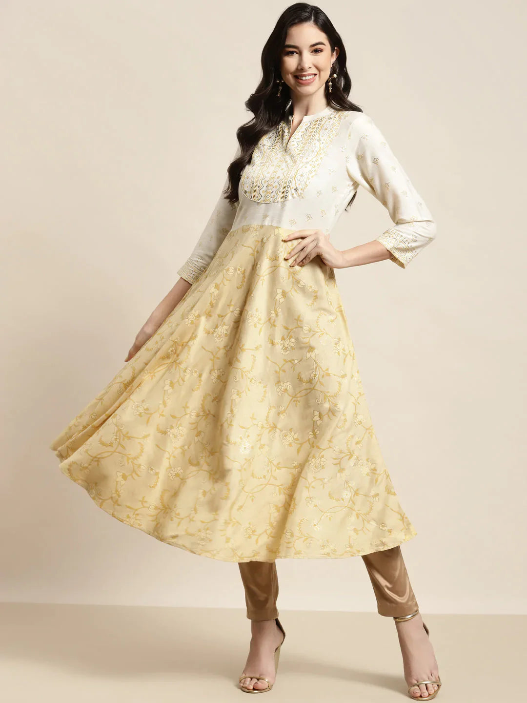 Jompers Women's Yok-Design Faired Kurta - Yellow - Distacart